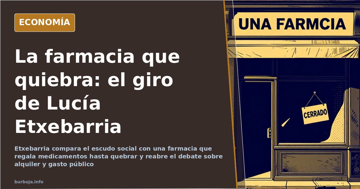 Fachada de una farmacia de barrio con la persiana a medio bajar, imagen que ilustra la analogía sobre el escudo social y el a