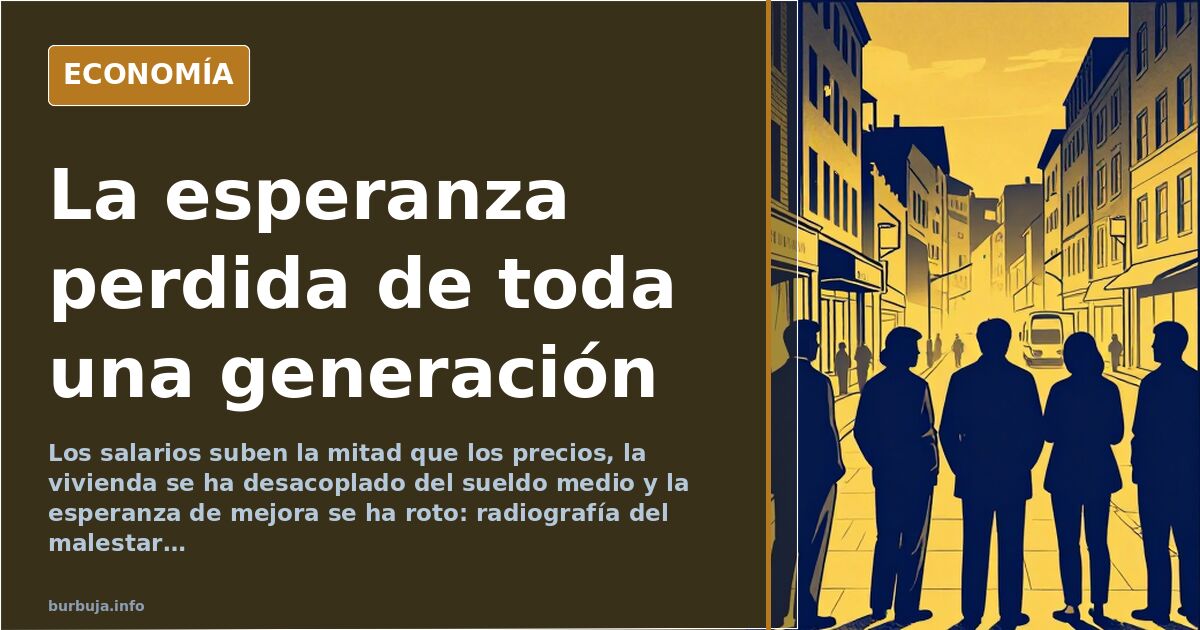 Avenida de una ciudad española al atardecer con viandantes de mediana edad, imagen de la situación actual de España