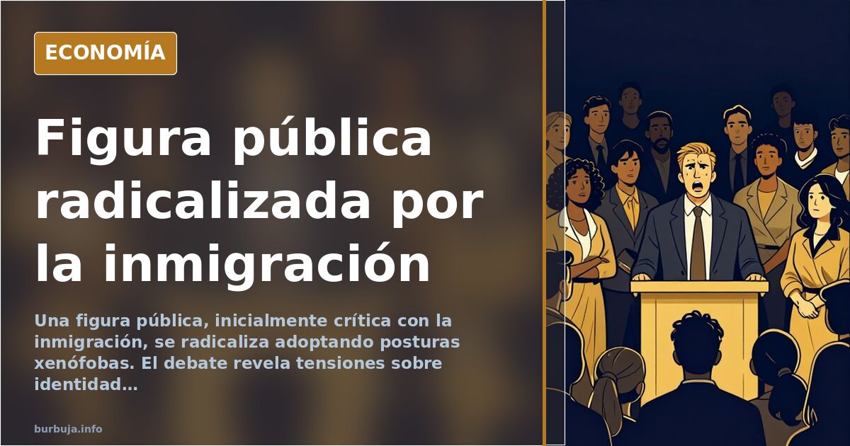 Una figura pública con expresión seria, rodeada de un aura de tensión, simbolizando la radicalización por temas migratorios