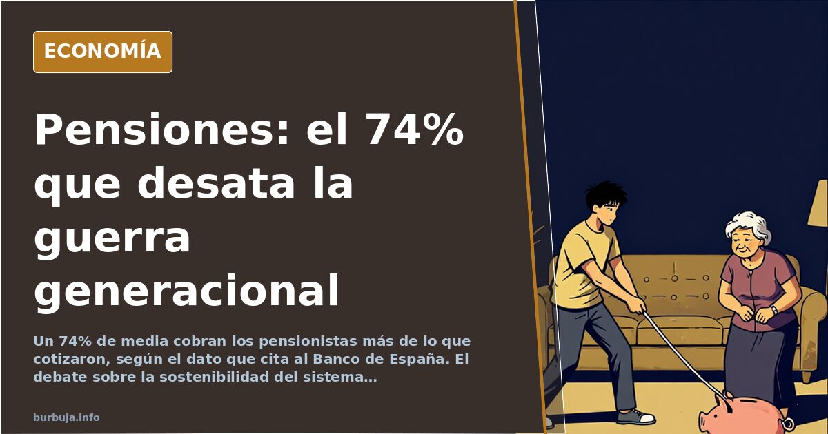 Ilustración editorial de una pirámide de población invertida sobre la que descansa el sistema de pensiones, con billetes y un