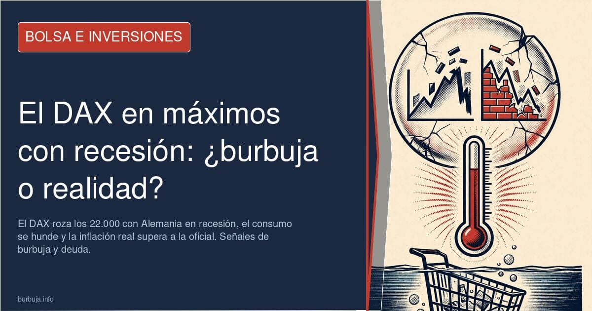 Gráfico de la bolsa en caída con el DAX en máximos y el consumo hundido