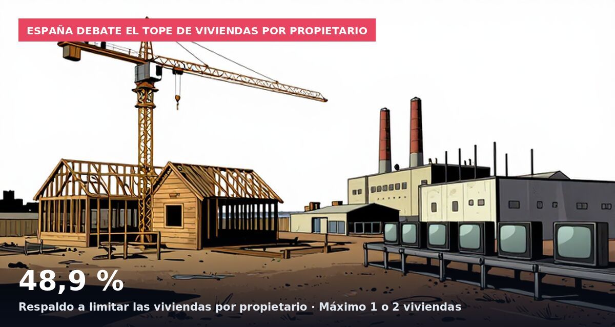 España debate el tope de viviendas por propietario: 48,9 % Respaldo a limitar las viviendas por propietario · Máximo 1 o 2 viviendas