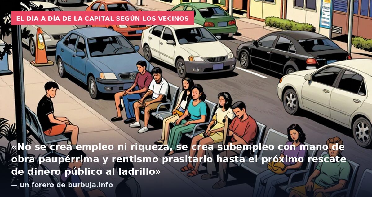 El día a día de la capital según los vecinos: «No se crea empleo ni riqueza, se crea subempleo con mano de obra paupérrima y rentismo prasitario hasta el próximo rescate de dinero público al ladrillo» — un forero de burbuja.info