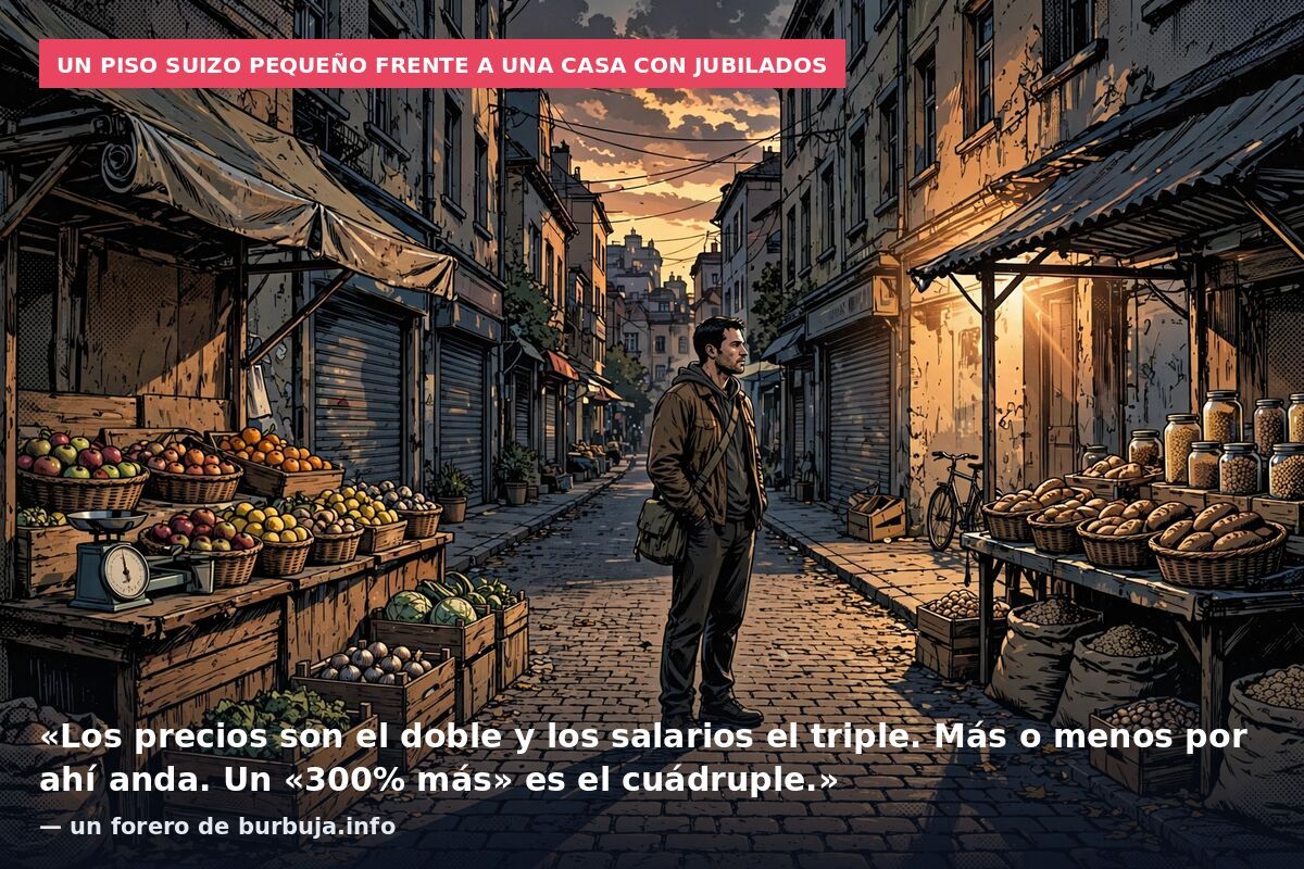 Un piso suizo pequeño frente a una casa con jubilados: «Los precios son el doble y los salarios el triple. Más o menos por ahí anda. Un «300% más» es el cuádruple.» — un forero de burbuja.info