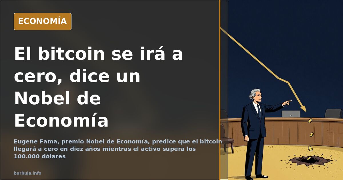 Gráfica de cotización del bitcoin descendiendo hacia cero junto a un sello dorado de premio Nobel sobre fondo azul marino