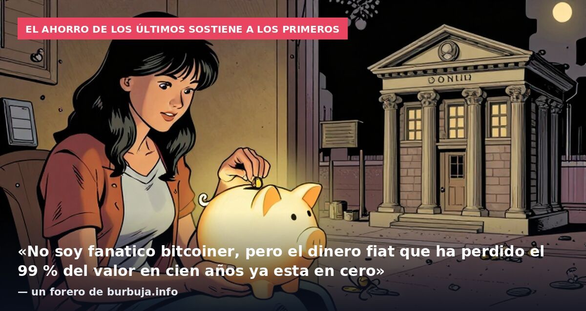 El ahorro de los últimos sostiene a los primeros: «No soy fanatico bitcoiner, pero el dinero fiat que ha perdido el 99 % del valor en cien años ya esta en cero» — un forero de burbuja.info