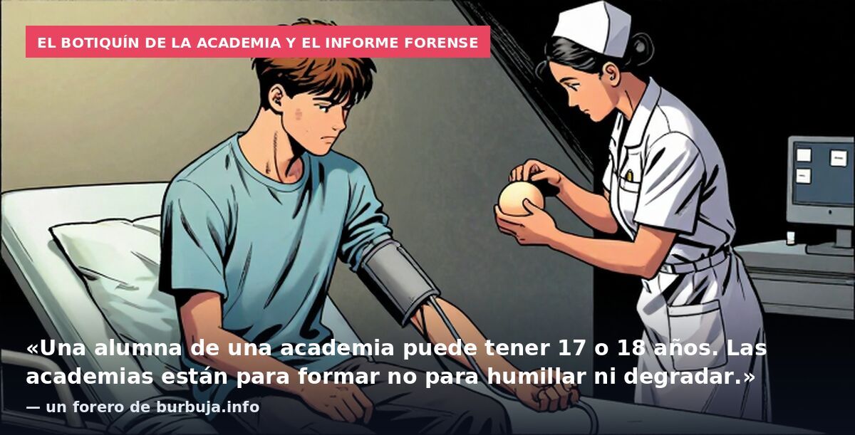 El botiquín de la academia y el informe forense: «Una alumna de una academia puede tener 17 o 18 años. Las academias están para formar no para humillar ni degradar.» — un forero de burbuja.info