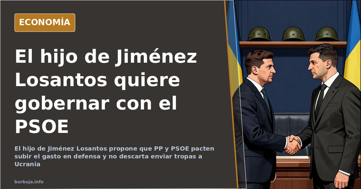 Ilustración editorial de una coalición PP-PSOE sobre un mapa de Europa y recortes de prensa económica