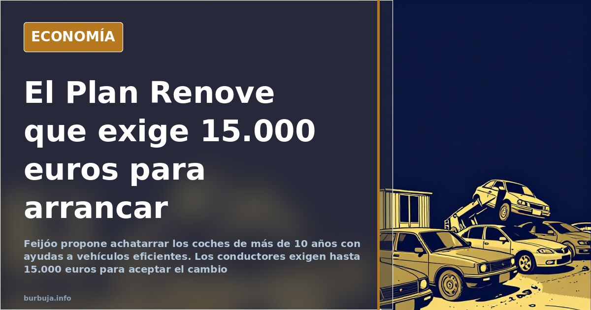 Ilustración editorial de un coche antiguo rumbo al desguace frente a un vehículo nuevo del Plan Renove de vehículos eficiente