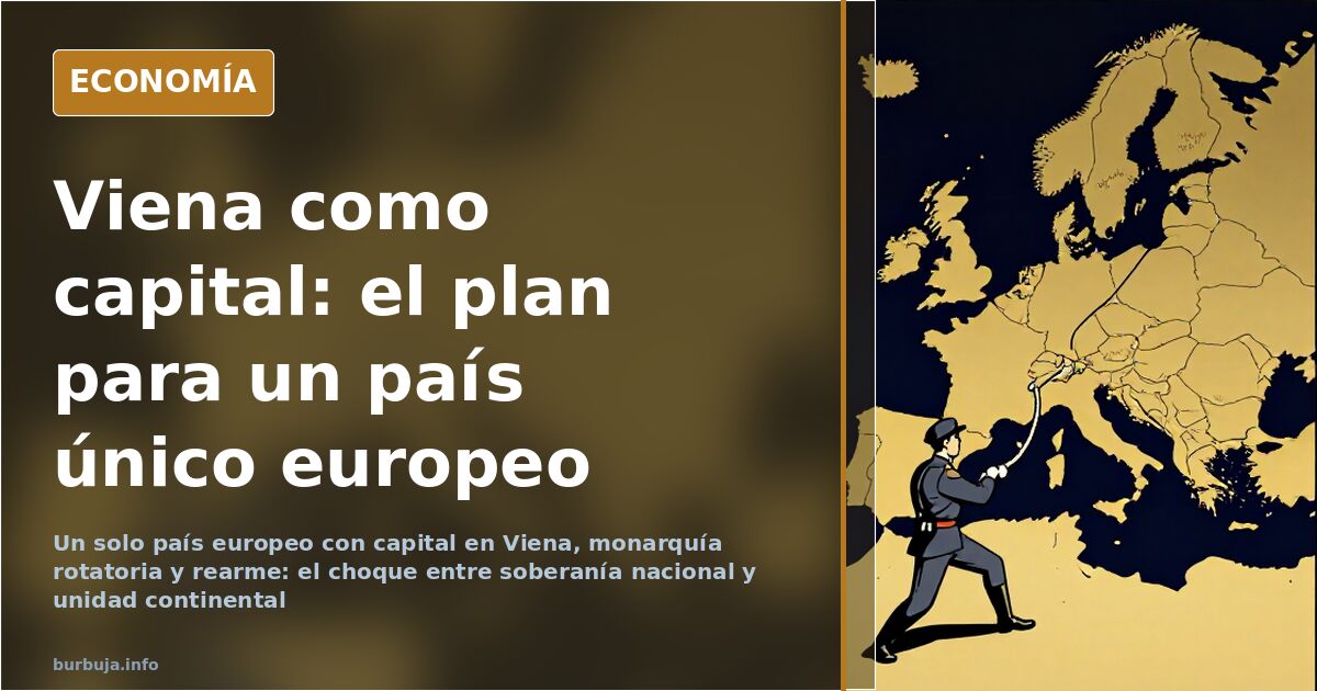 Ilustración editorial de un mapa de Europa con fronteras federales rediseñadas y Viena señalada como capital