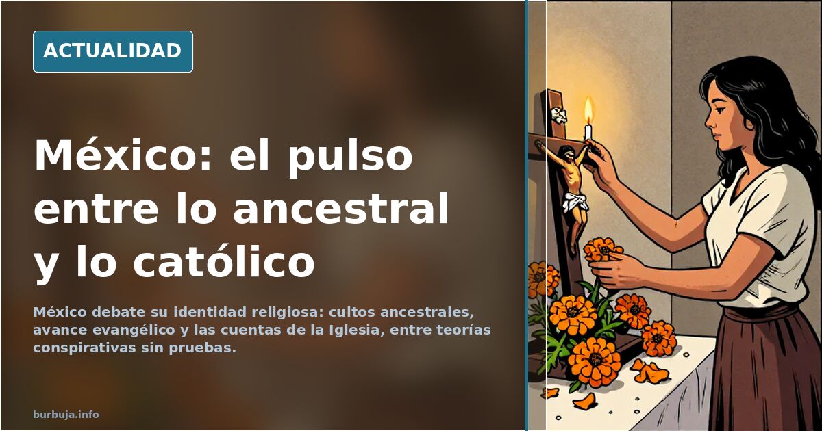 Ofrendas y veladoras de culto popular junto a un templo católico, imagen del debate religioso en México