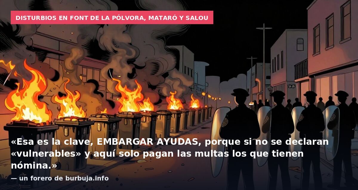 Disturbios en Font de la Pólvora, Mataró y Salou: «Esa es la clave, EMBARGAR AYUDAS, porque si no se declaran «vulnerables» y aquí solo pagan las multas los que tienen nómina.» — un forero de burbuja.info