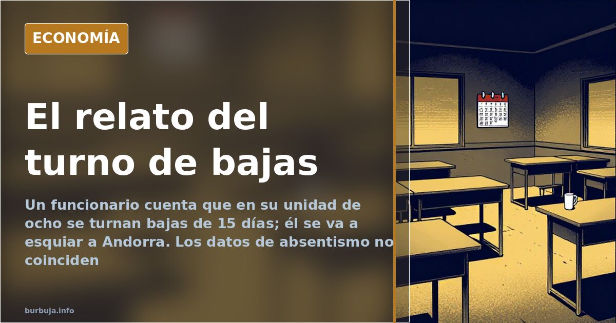Ventanilla de oficina pública vacía con un calendario de bajas médicas colgado en la pared