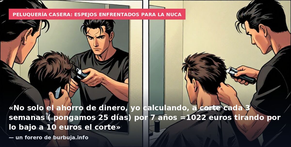 Peluquería casera: espejos enfrentados para la nuca: «No solo el ahorro de dinero, yo calculando, a corte cada 3 semanas ( pongamos 25 días) por 7 años =1022 euros tirando por lo bajo a 10 euros el corte» — un forero de burbuja.info