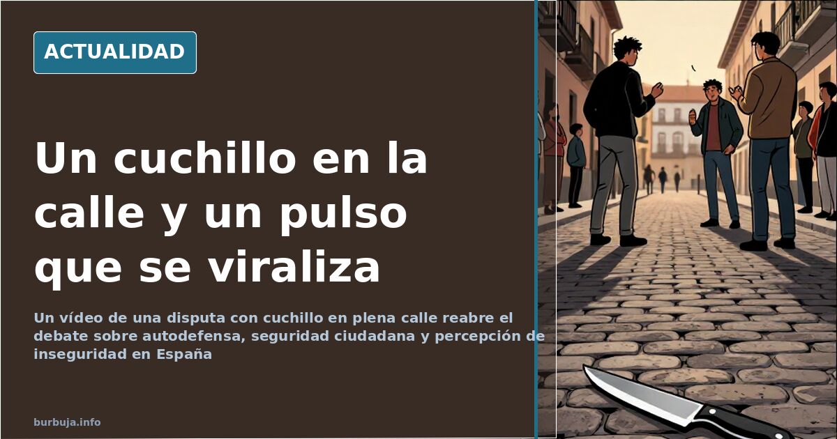 Calle urbana al anochecer con dos viandantes frente a frente, ilustración del debate sobre seguridad ciudadana