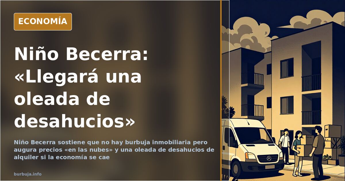 Edificio de viviendas en España con carteles de se vende y se alquila y una gráfica de precios al fondo