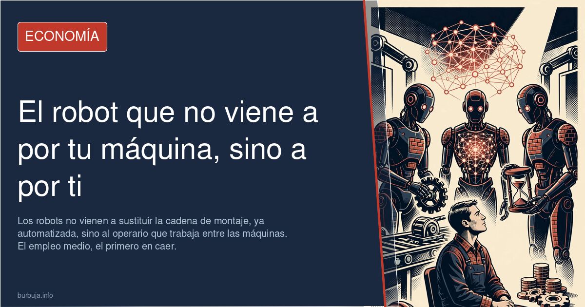 Mano robótica de un humanoide manipulando piezas en una planta, imagen de la automatización que sustituye empleos