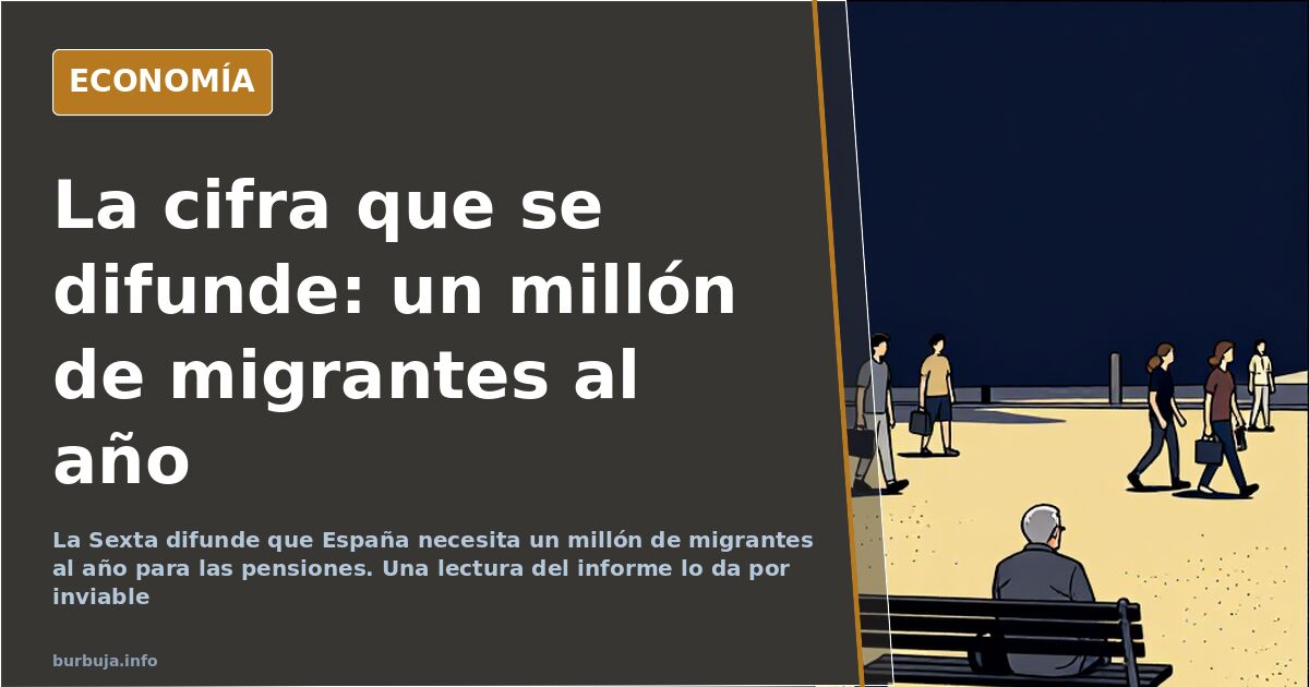 Ilustración editorial con siluetas de trabajadores y pensionistas y una gráfica de cotizantes a la Seguridad Social