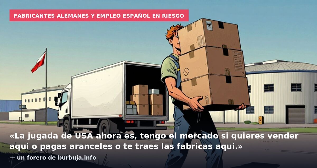 Fabricantes alemanes y empleo español en riesgo: «La jugada de USA ahora es, tengo el mercado si quieres vender aqui o pagas aranceles o te traes las fabricas aqui.» — un forero de burbuja.info