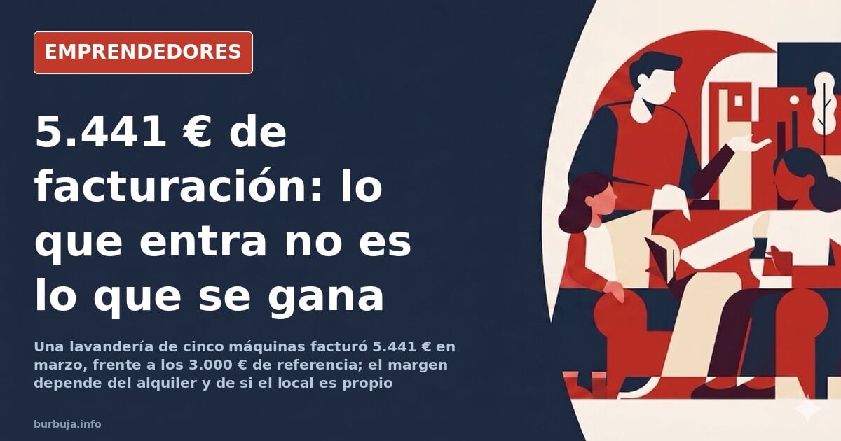 Interior de una lavandería de autoservicio con lavadoras y secadoras industriales en funcionamiento y cartel de precios del l