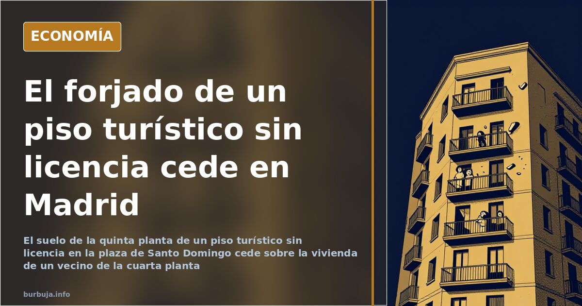 Fachada de un edificio antiguo del centro de Madrid donde el suelo de un piso turístico sin licencia cayó sobre la vivienda d