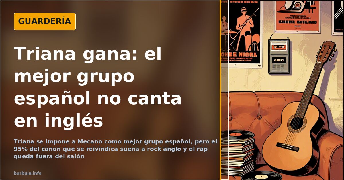 Ilustración de una guitarra y vinilos sobre una mesa, con referencias al mejor grupo español y a las bandas del pop de los oc