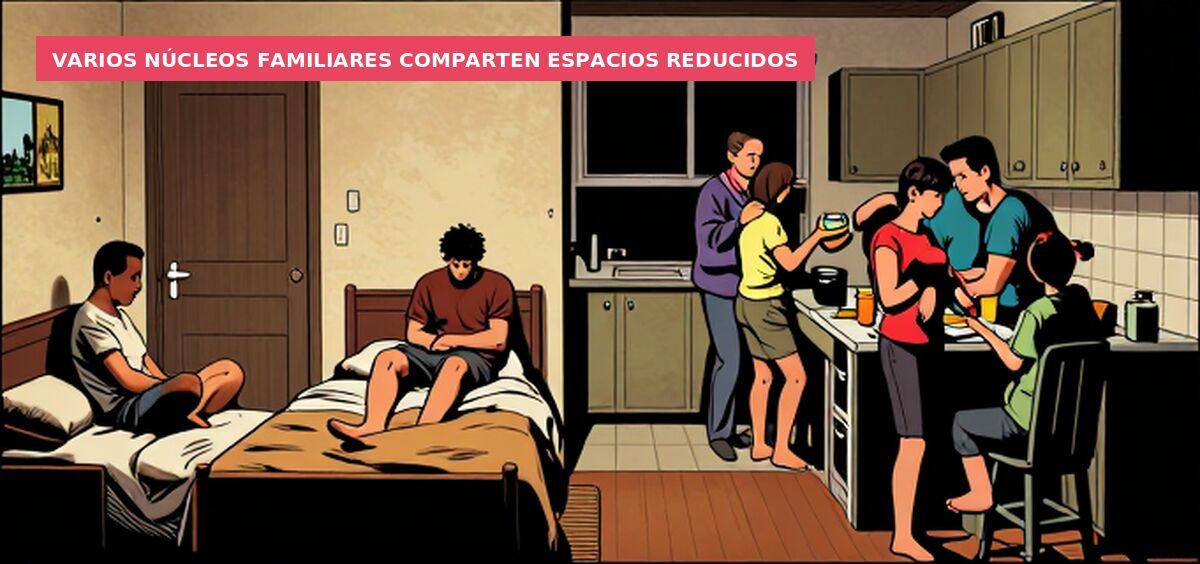 Varios núcleos familiares comparten espacios reducidos