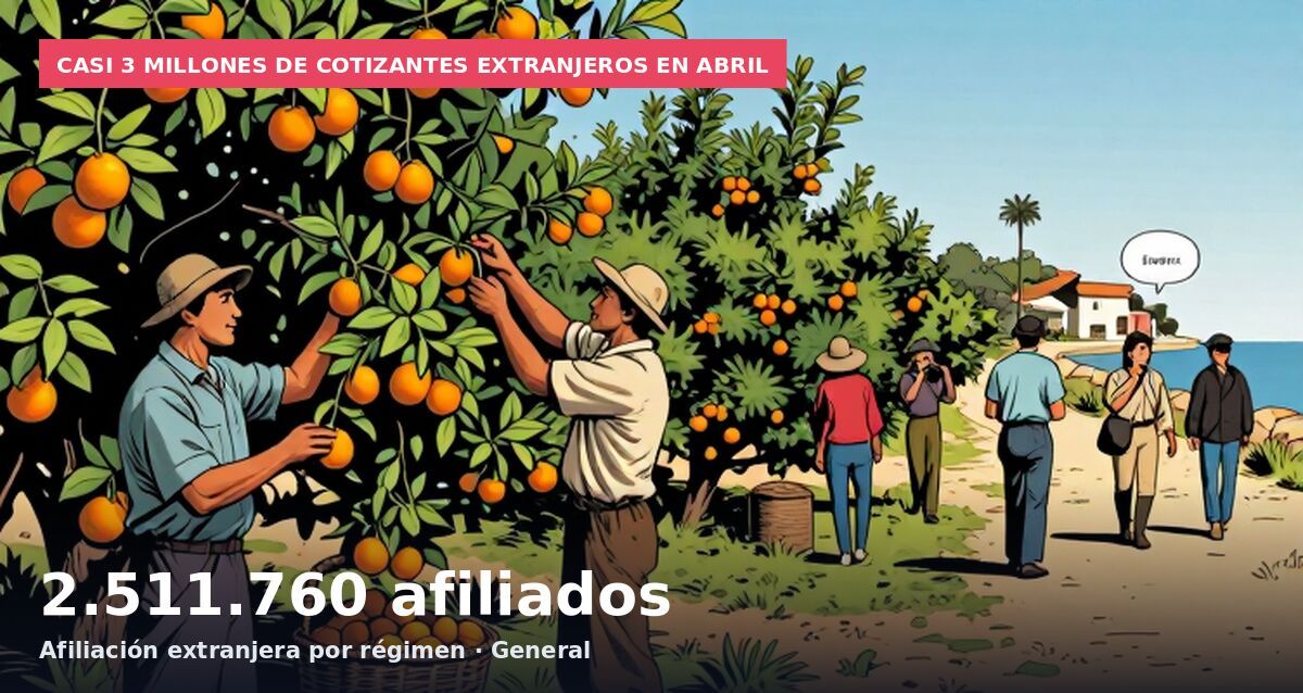 Casi 3 millones de cotizantes extranjeros en abril: 2.511.760 afiliados Afiliación extranjera por régimen · General