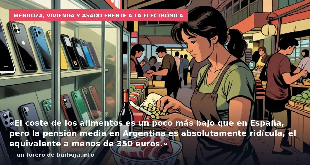 Mendoza, vivienda y asado frente a la electrónica: «El coste de los alimentos es un poco más bajo que en España, pero la pensión media en Argentina es absolutamente ridícula, el equivalente a menos de 350 euros.» — un forero de burbuja.info