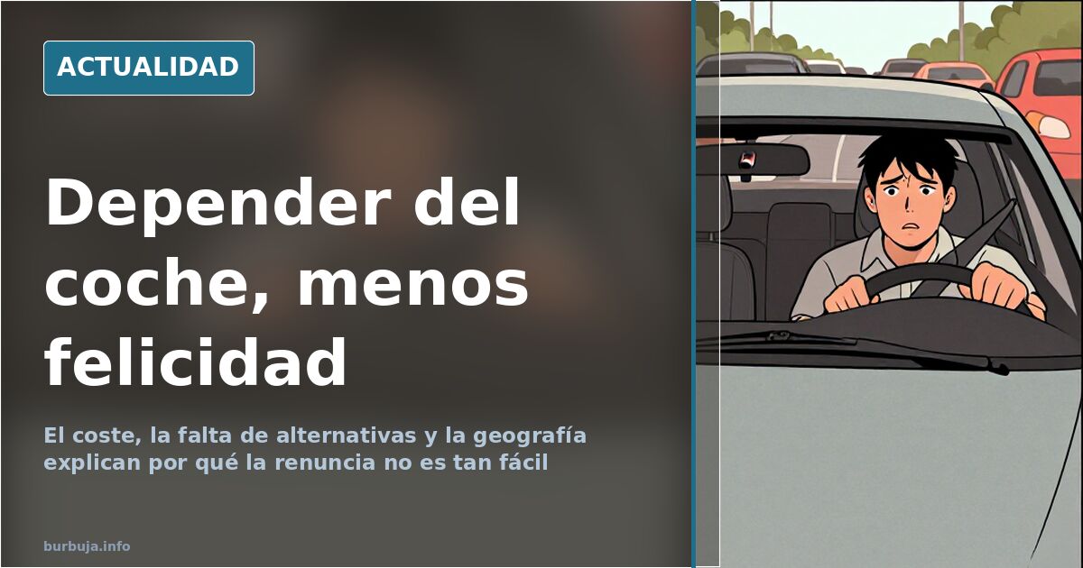 Calle urbana con coches aparcados en fila y una parada de autobús al fondo, escena diaria sobre la dependencia del coche
