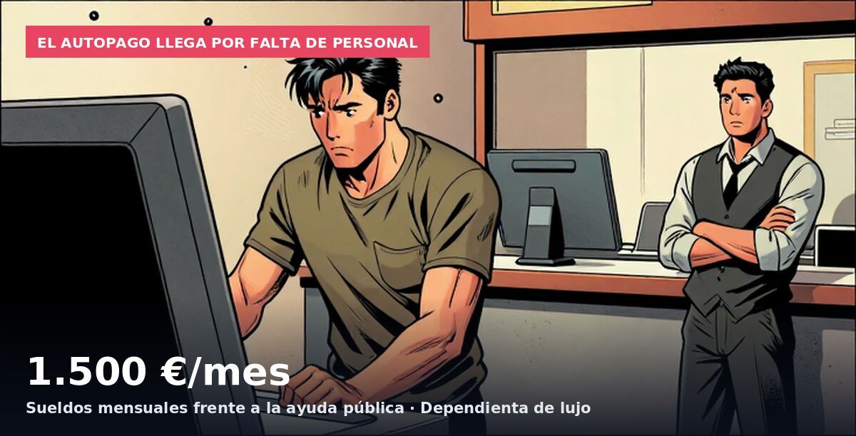 El autopago llega por falta de personal: 1.500 €/mes Sueldos mensuales frente a la ayuda pública · Dependienta de lujo