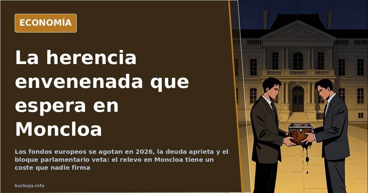 Sillón vacío en un despacho de Moncloa con expedientes y gráficos económicos apilados sobre la mesa