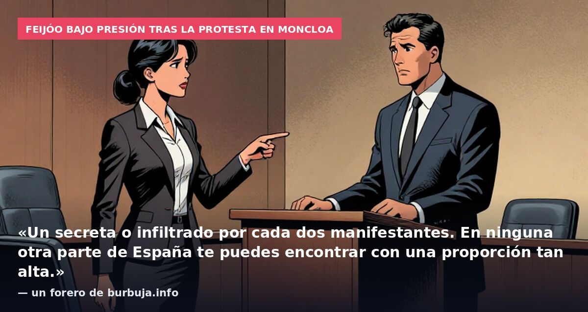 Feijóo bajo presión tras la protesta en Moncloa: «Un secreta o infiltrado por cada dos manifestantes. En ninguna otra parte de España te puedes encontrar con una proporción tan alta.» — un forero de burbuja.info