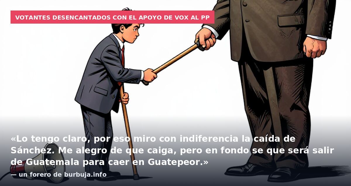Votantes desencantados con el apoyo de VOX al PP: «Lo tengo claro, por eso miro con indiferencia la caída de Sánchez. Me alegro de que caiga, pero en fondo se que será salir de Guatemala para caer en Guatepeor.» — un forero de burbuja.info