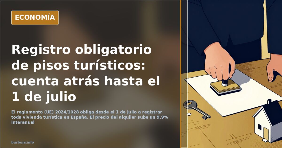 Fachada de un edificio de viviendas con cartel de alquiler turístico y el registro obligatorio de alquileres en España