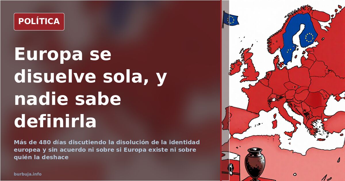 Ilustración editorial de banderas europeas desdibujándose junto a una urna de votación y un parlamento, símbolo de la identid