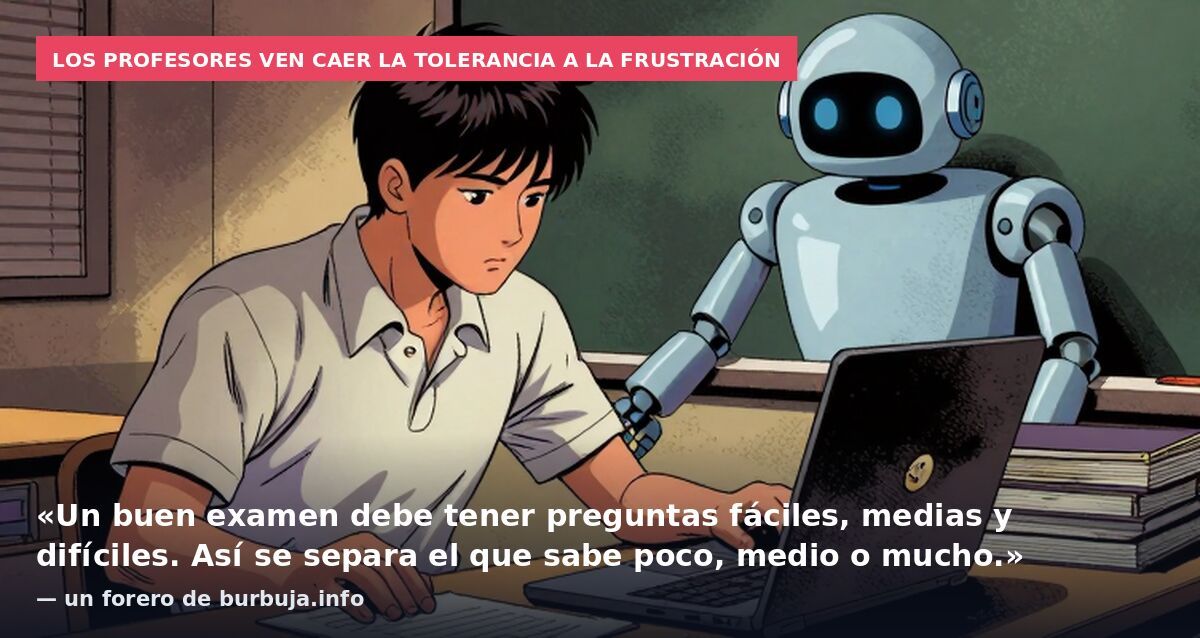 Los profesores ven caer la tolerancia a la frustración: «Un buen examen debe tener preguntas fáciles, medias y difíciles. Así se separa el que sabe poco, medio o mucho.» — un forero de burbuja.info