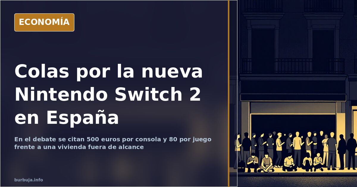 Fila de personas esperando en la calle para comprar la Nintendo Switch 2 en España