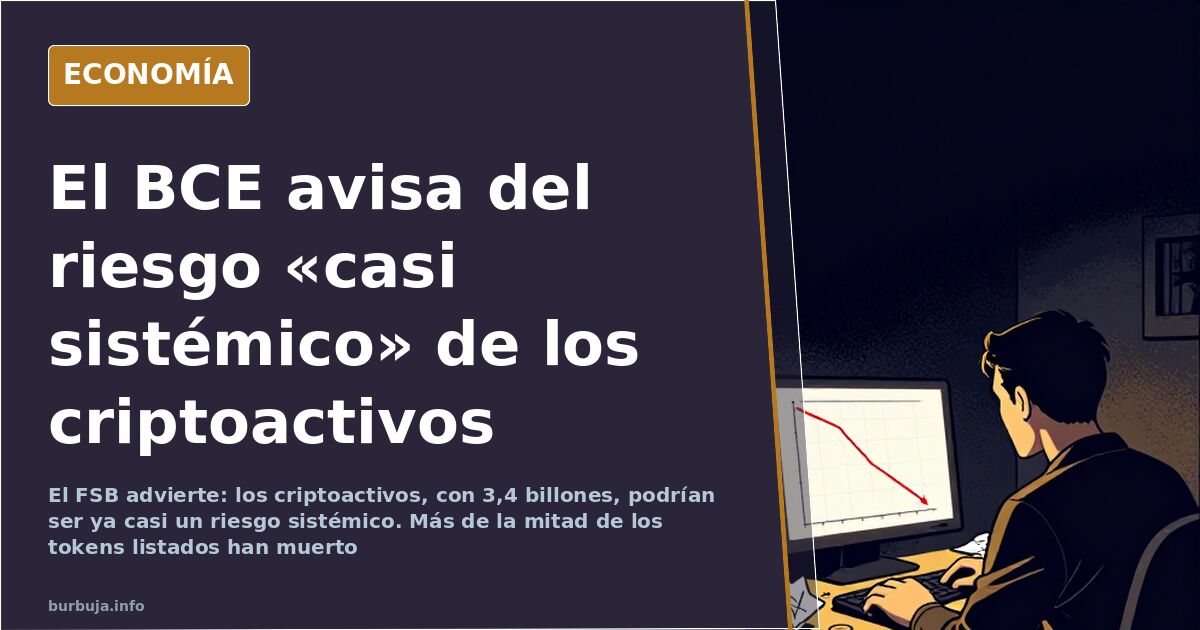 Ilustración editorial en azul marino y dorado con una torre de bloques digitales sosteniendo monedas, símbolo del riesgo sist