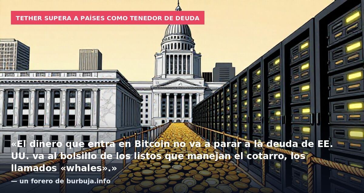 Tether supera a países como tenedor de deuda: «El dinero que entra en Bitcoin no va a parar a la deuda de EE. UU. va al bolsillo de los listos que manejan el cotarro, los llamados «whales».» — un forero de burbuja.info