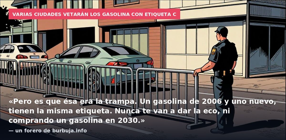 Varias ciudades vetarán los gasolina con etiqueta C: «Pero es que ésa era la trampa. Un gasolina de 2006 y uno nuevo, tienen la misma etiqueta. Nunca te van a dar la eco, ni comprando un gasolina en 2030.» — un forero de burbuja.info