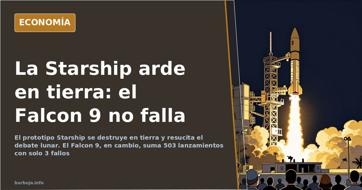 Prototipo del cohete reutilizable Starship de SpaceX partido en dos sobre una plataforma de lanzamiento