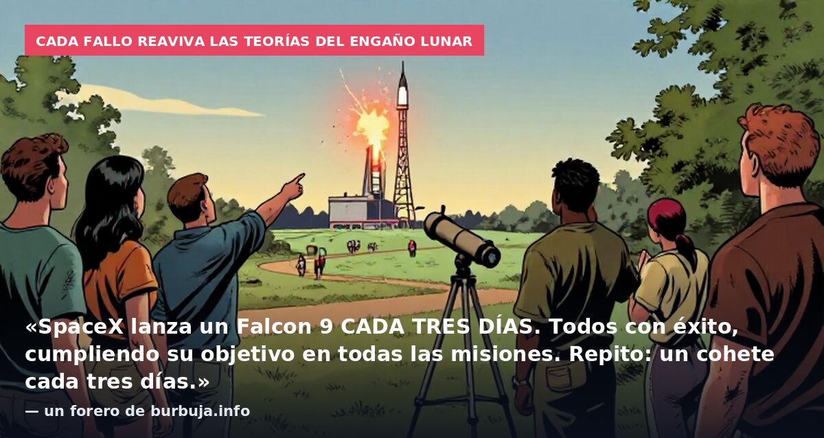 Cada fallo reaviva las teorías del engaño lunar: «SpaceX lanza un Falcon 9 CADA TRES DÍAS. Todos con éxito, cumpliendo su objetivo en todas las misiones. Repito: un cohete cada tres días.» — un forero de burbuja.info