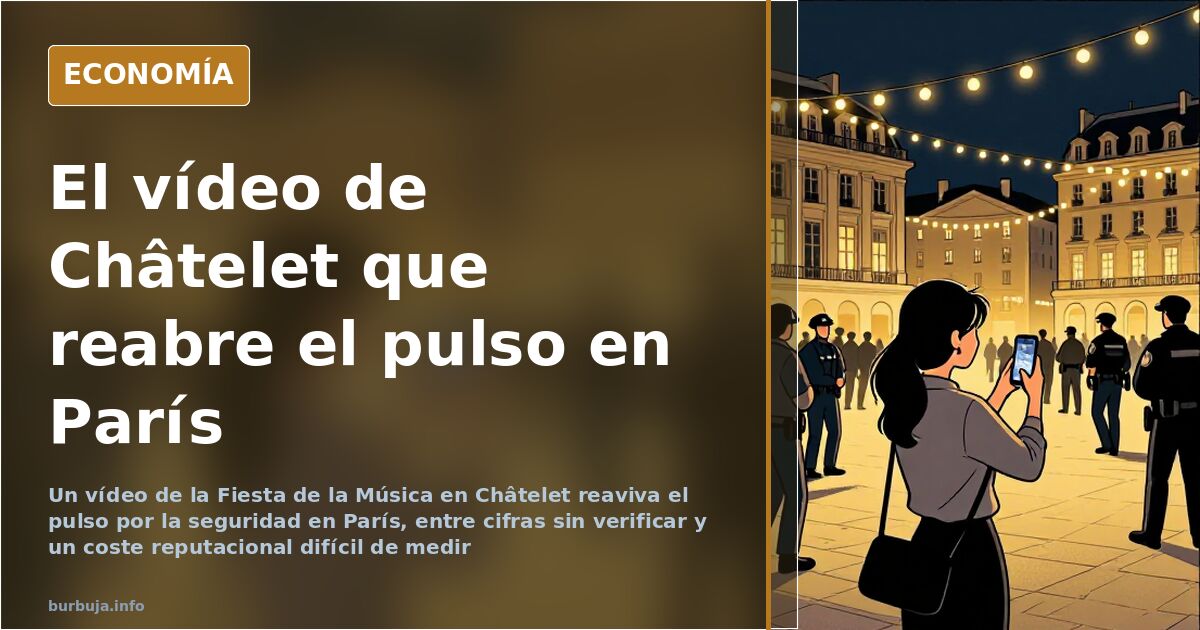 Multitud en una calle céntrica de París durante la Fiesta de la Música, con coches de etiqueta ecológica al fondo