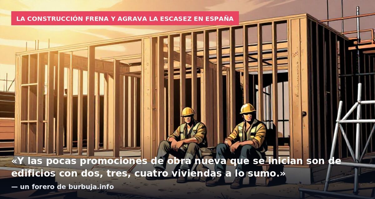 La construcción frena y agrava la escasez en España: «Y las pocas promociones de obra nueva que se inician son de edificios con dos, tres, cuatro viviendas a lo sumo.» — un forero de burbuja.info
