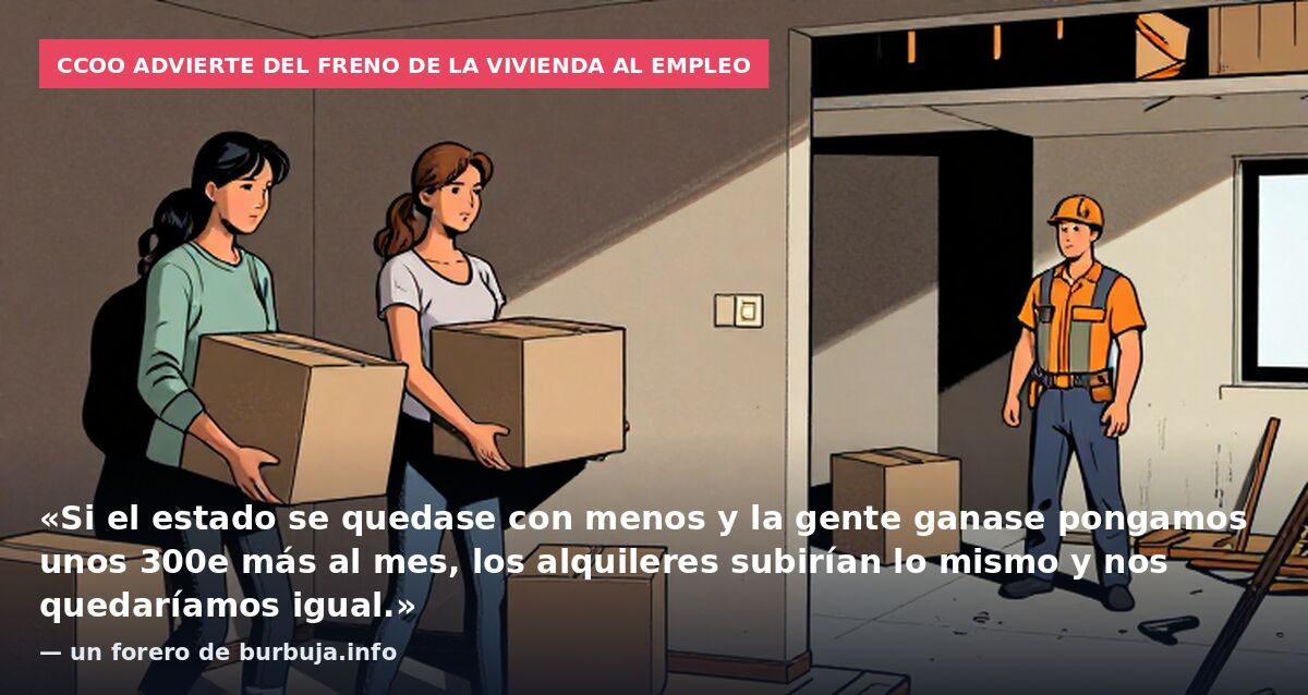 CCOO advierte del freno de la vivienda al empleo: «Si el estado se quedase con menos y la gente ganase pongamos unos 300e más al mes, los alquileres subirían lo mismo y nos quedaríamos igual.» — un forero de burbuja.info