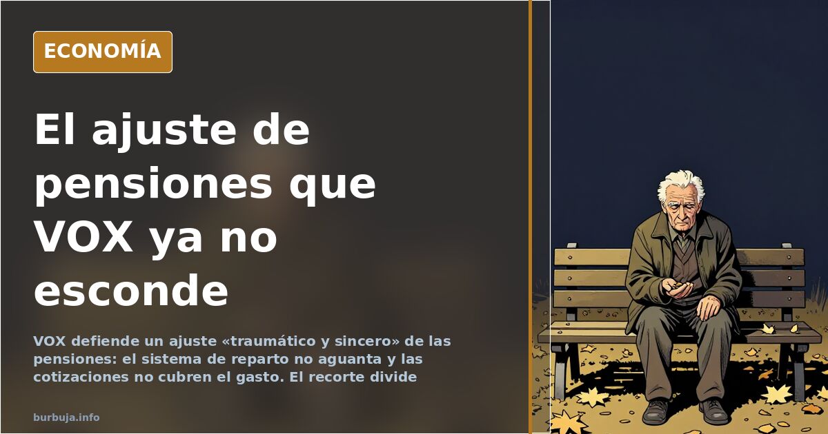 Ilustración editorial de una pirámide demográfica invertida y una hucha sobre fondo azul marino con trazos dorados