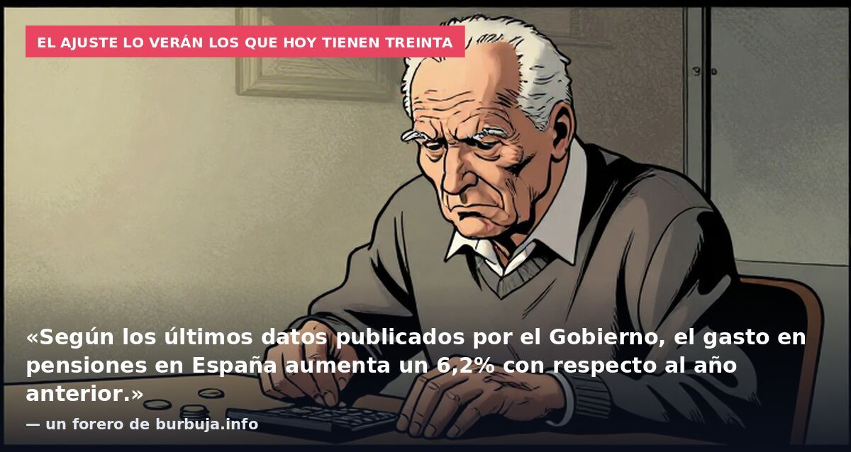 El ajuste lo verán los que hoy tienen treinta: «Según los últimos datos publicados por el Gobierno, el gasto en pensiones en España aumenta un 6,2% con respecto al año anterior.» — un forero de burbuja.info