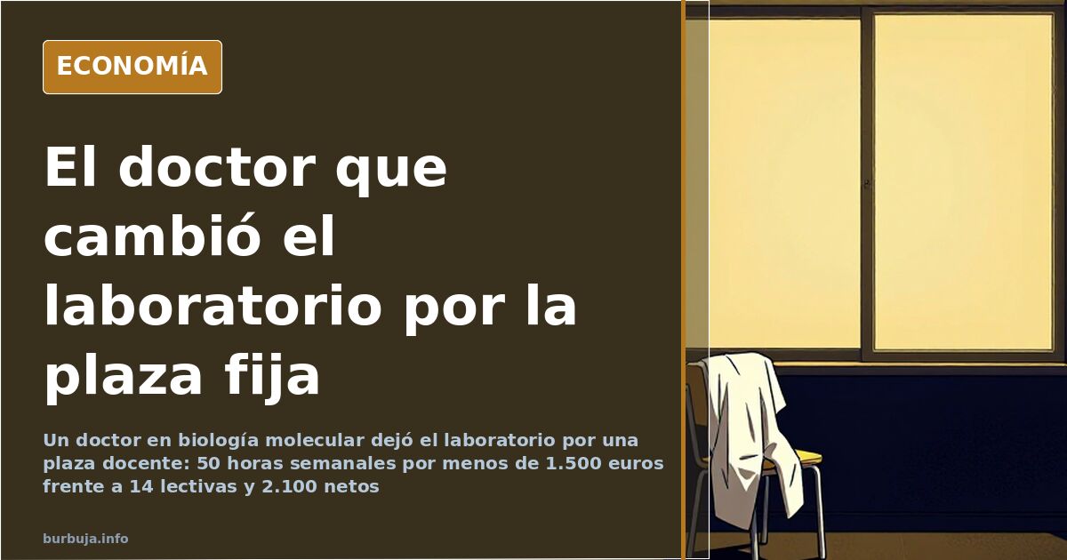 Ilustración editorial de un laboratorio y una plaza docente: el salto de la ciencia a la enseñanza pública en España