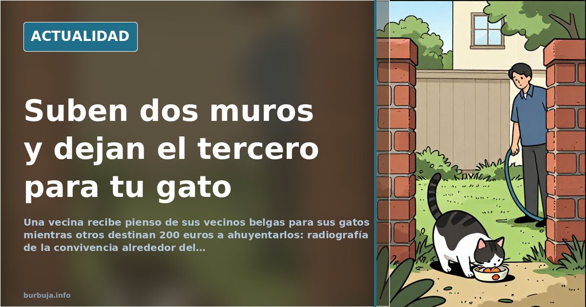 Tapia de vivienda pareada con un gato caminando por el muro entre dos jardines